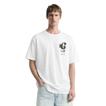 White Down Shoulder Printed T-shirt (A-3133)