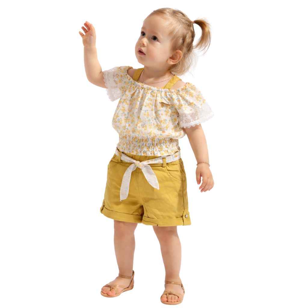 Light Lemon Floral Girls Full Suit (A-3162)