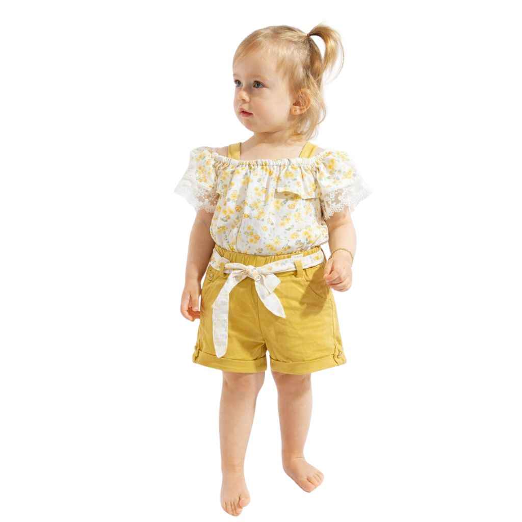 Light Lemon Floral Girls Full Suit (A-3162)