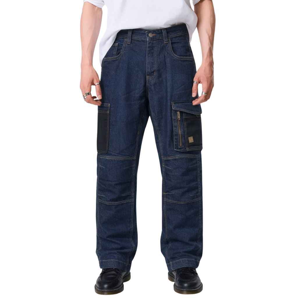 Mens Navy Blue Six Pocket Denim Cargo Pant (A-3989)