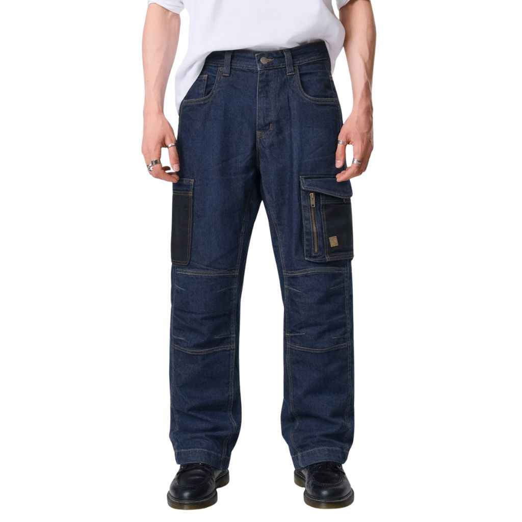 Mens Navy Blue Six Pocket Denim Cargo Pant (A-3989)
