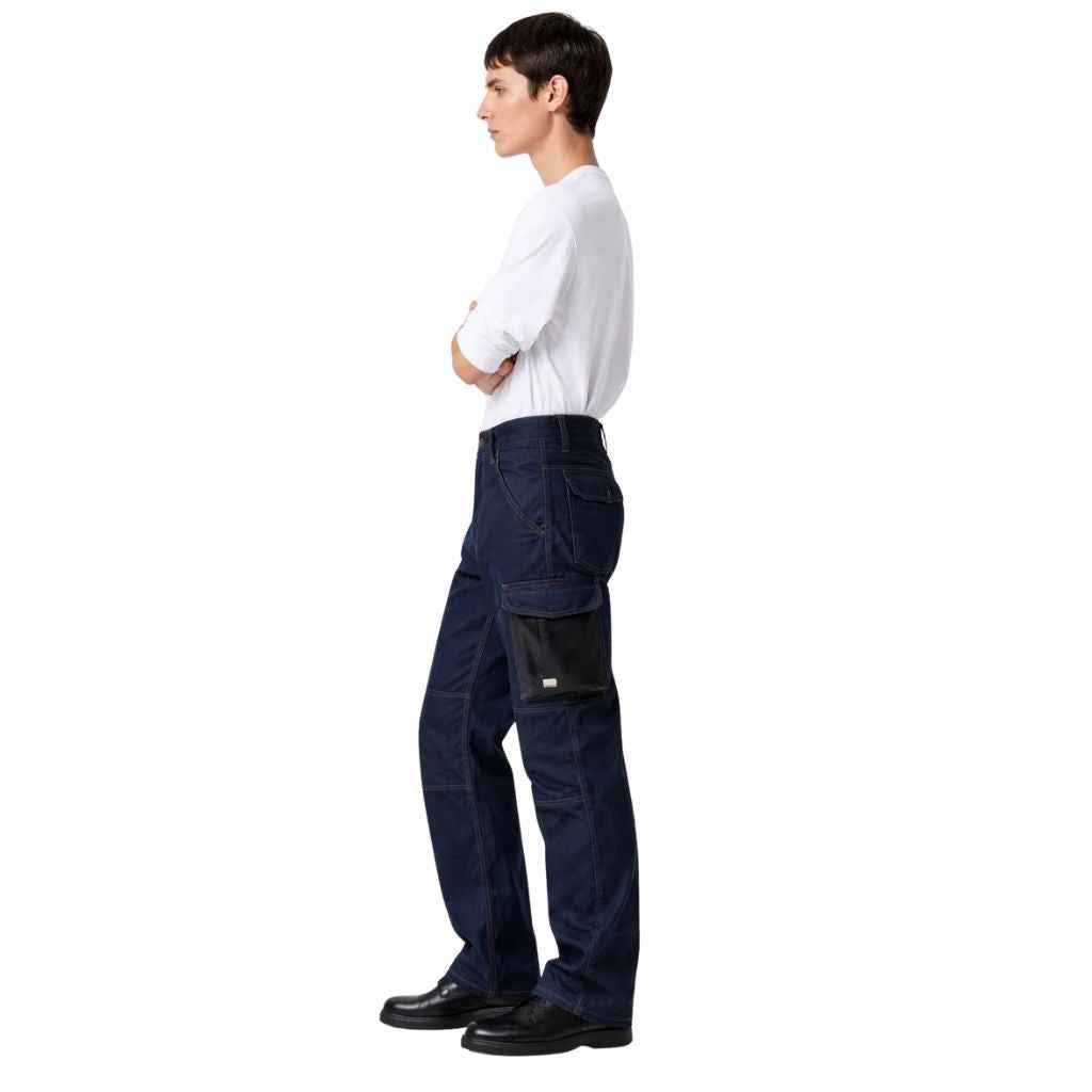 Mens Navy Blue Six Pocket Denim Cargo Pant (A-3989)