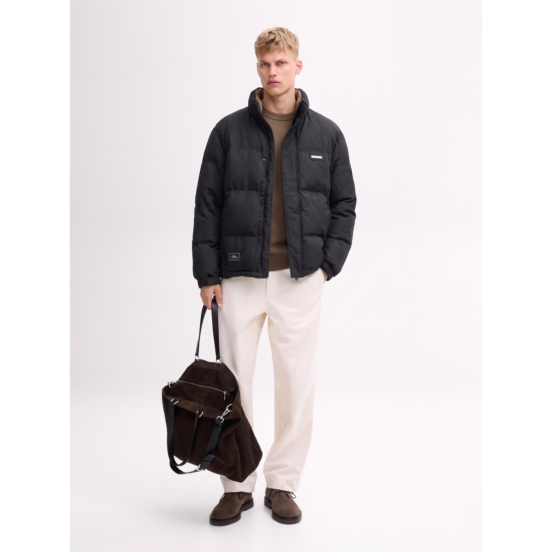 Block Pattern Black Puffer Jacket (A-5263)