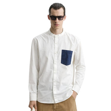 White Crinkle Cotton Fabric Bend Collar Shirt (A-3587)