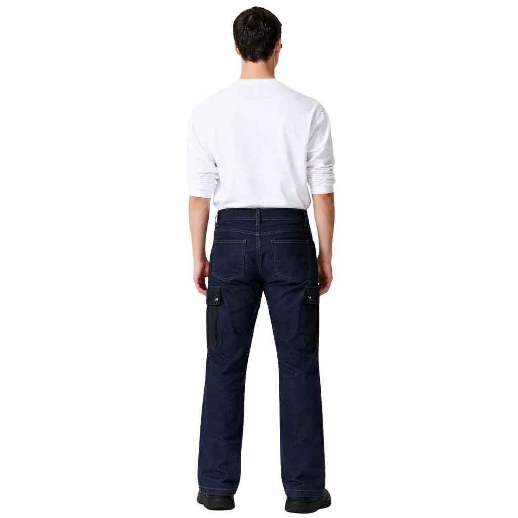 Mens Navy Blue Six Pocket Denim Cargo Pant (A-3989)
