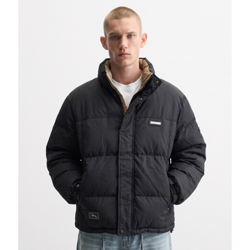 Block Pattern Black Puffer Jacket (A-5263)