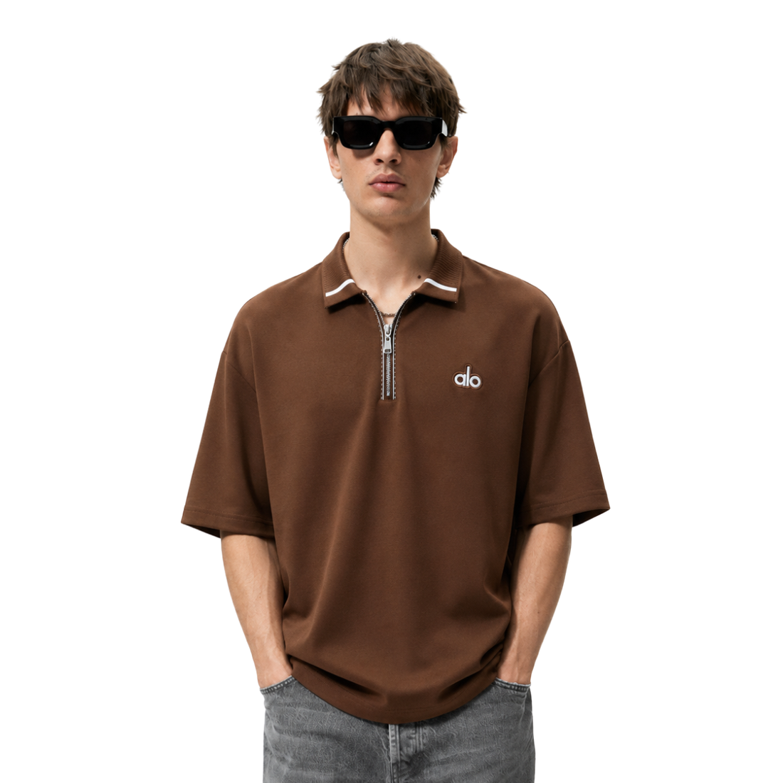 Brown Half Zipper Polos (A-4955)