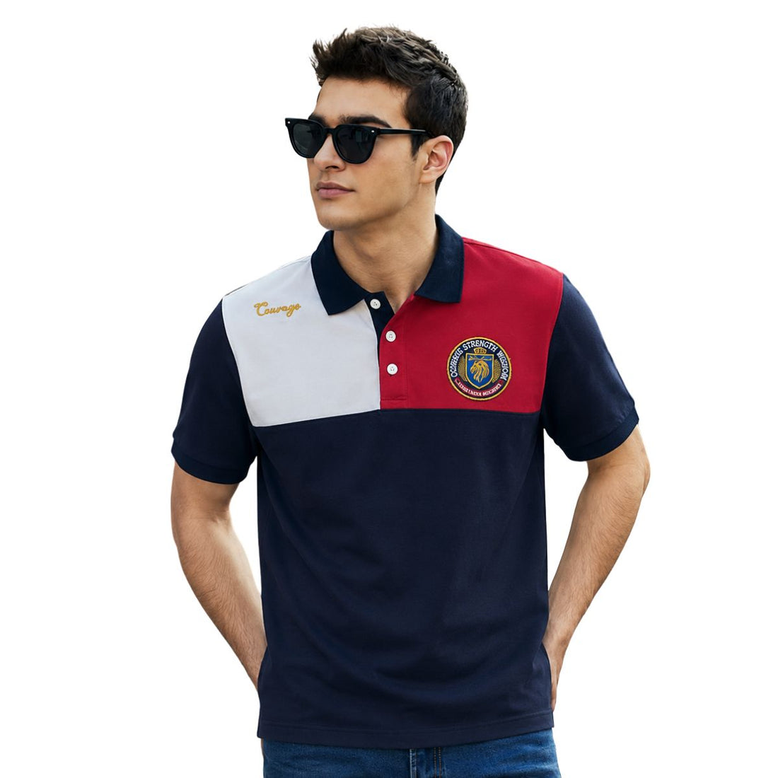 Black Mens Embroidered Polo Shirt - Contrast Design (A-3459)