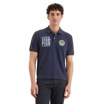 Navy Blue Mens Embroidered Contrast Polo (A-3458)