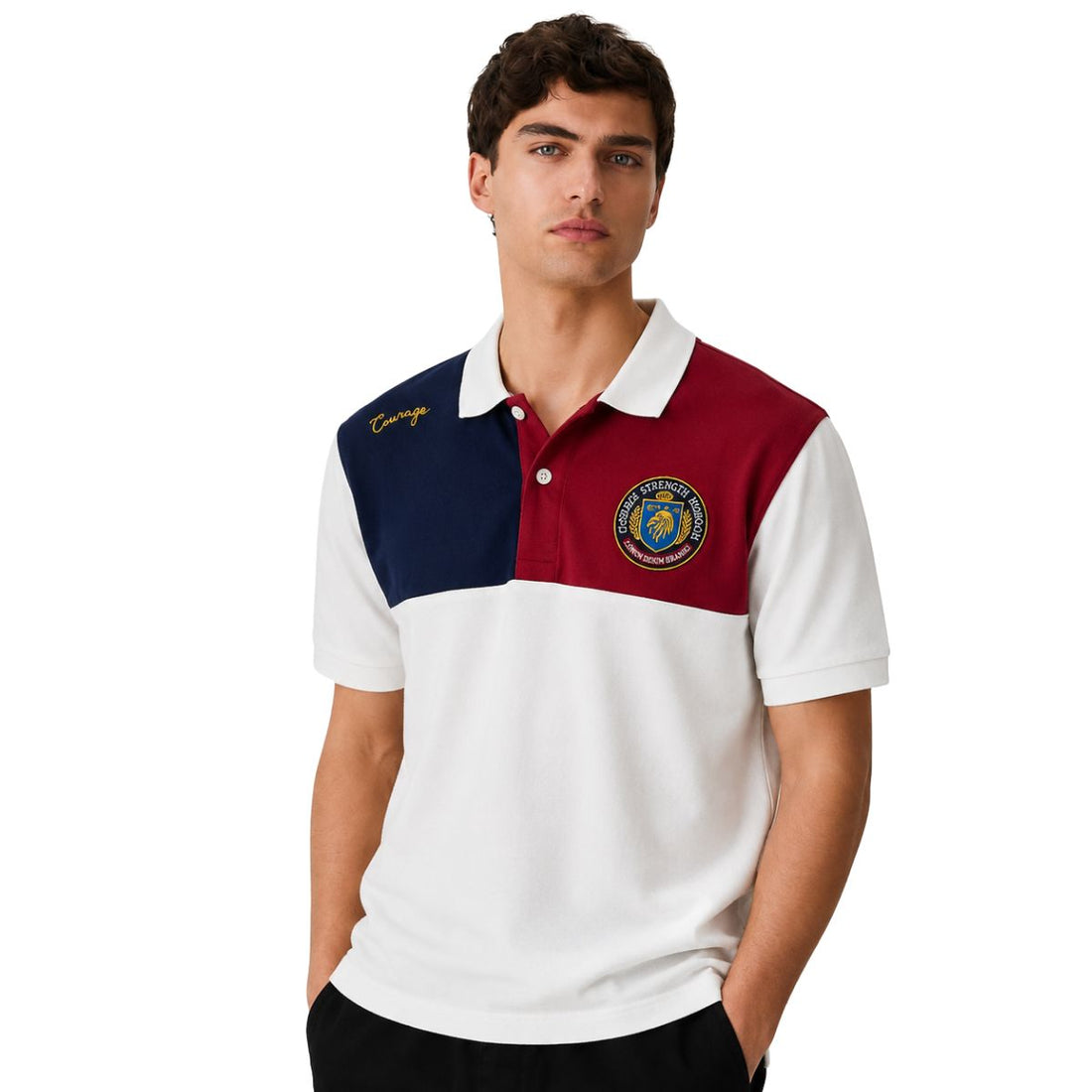 White Mens Embroidered Contrast Polo (A-3459)