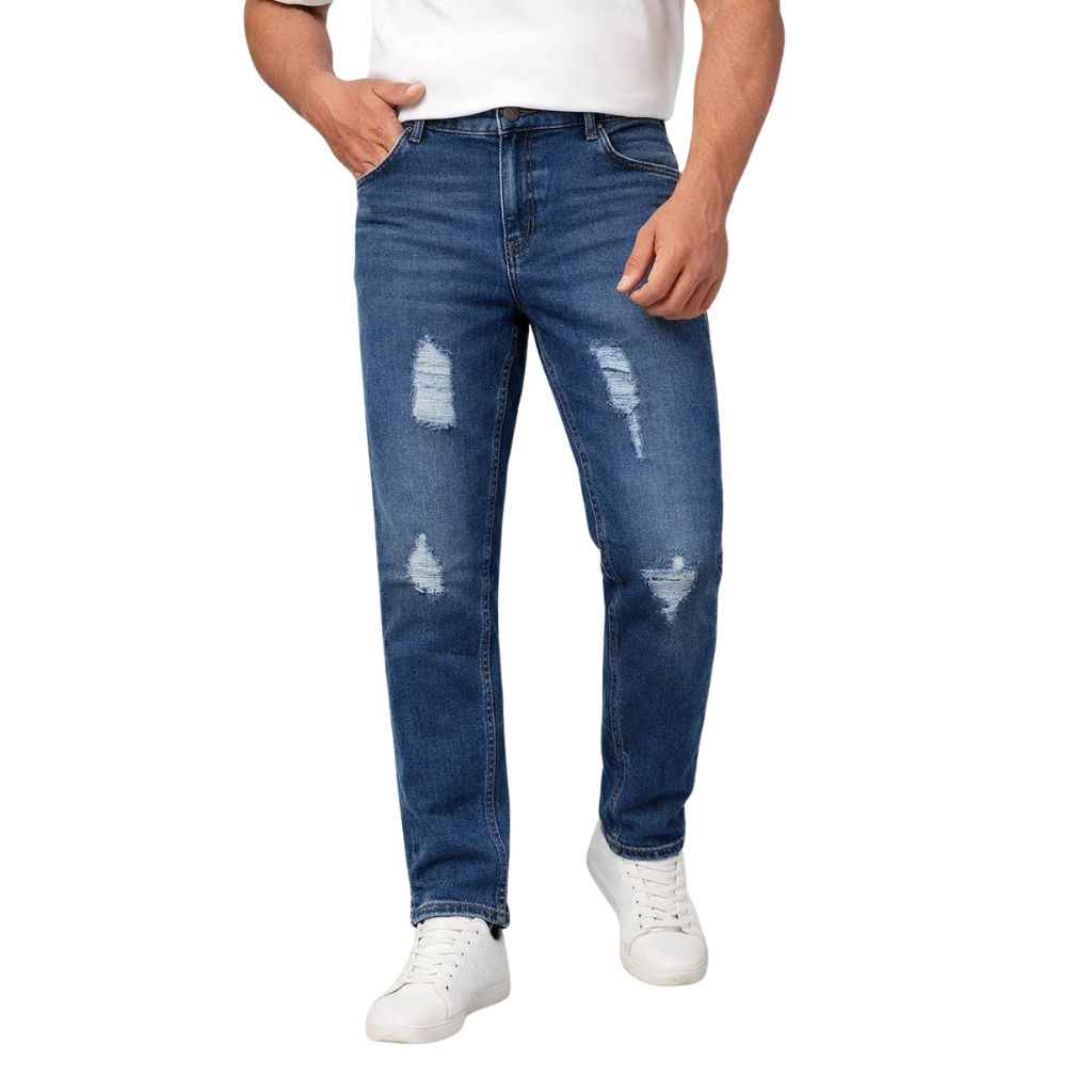 Mens Slim Fit Damaged Style Denim Jeans (A-3982)