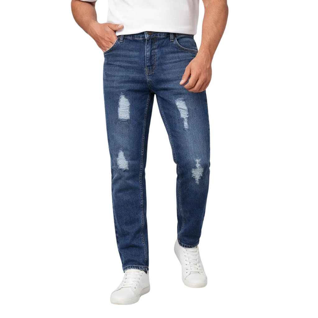 Mens Slim Fit Damaged Style Denim Jeans (A-3982)