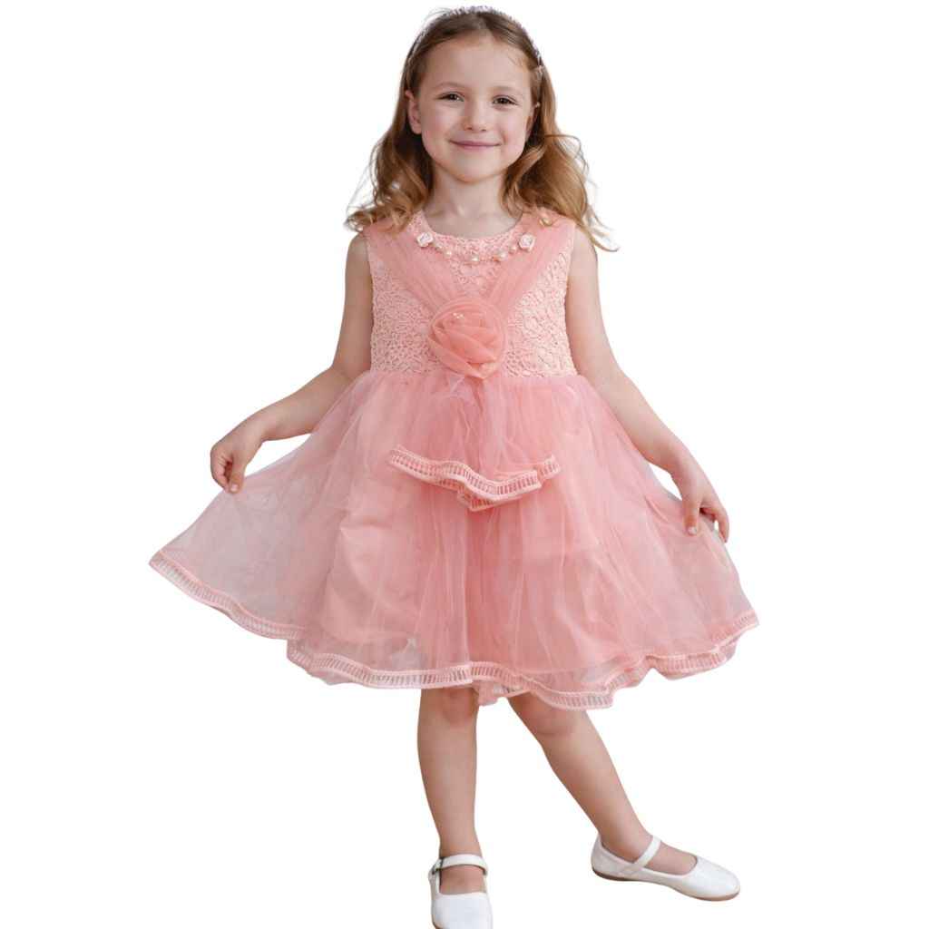 Light Pink Girls Floral Frock (A-3178)