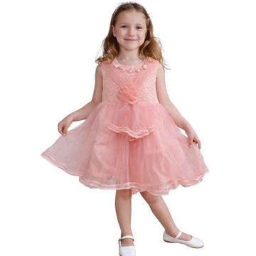Light Pink Girls Floral Frock (A-3178)