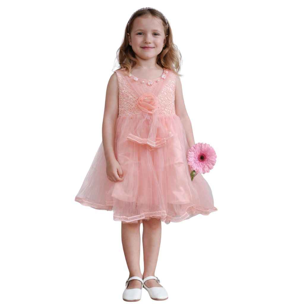 Light Pink Girls Floral Frock (A-3178)