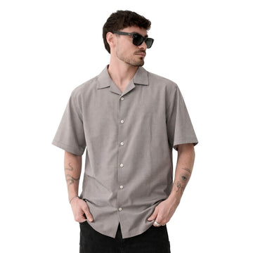 Glacier Grey Bubble Fabric Cuban Collar Shirt (A-3551)