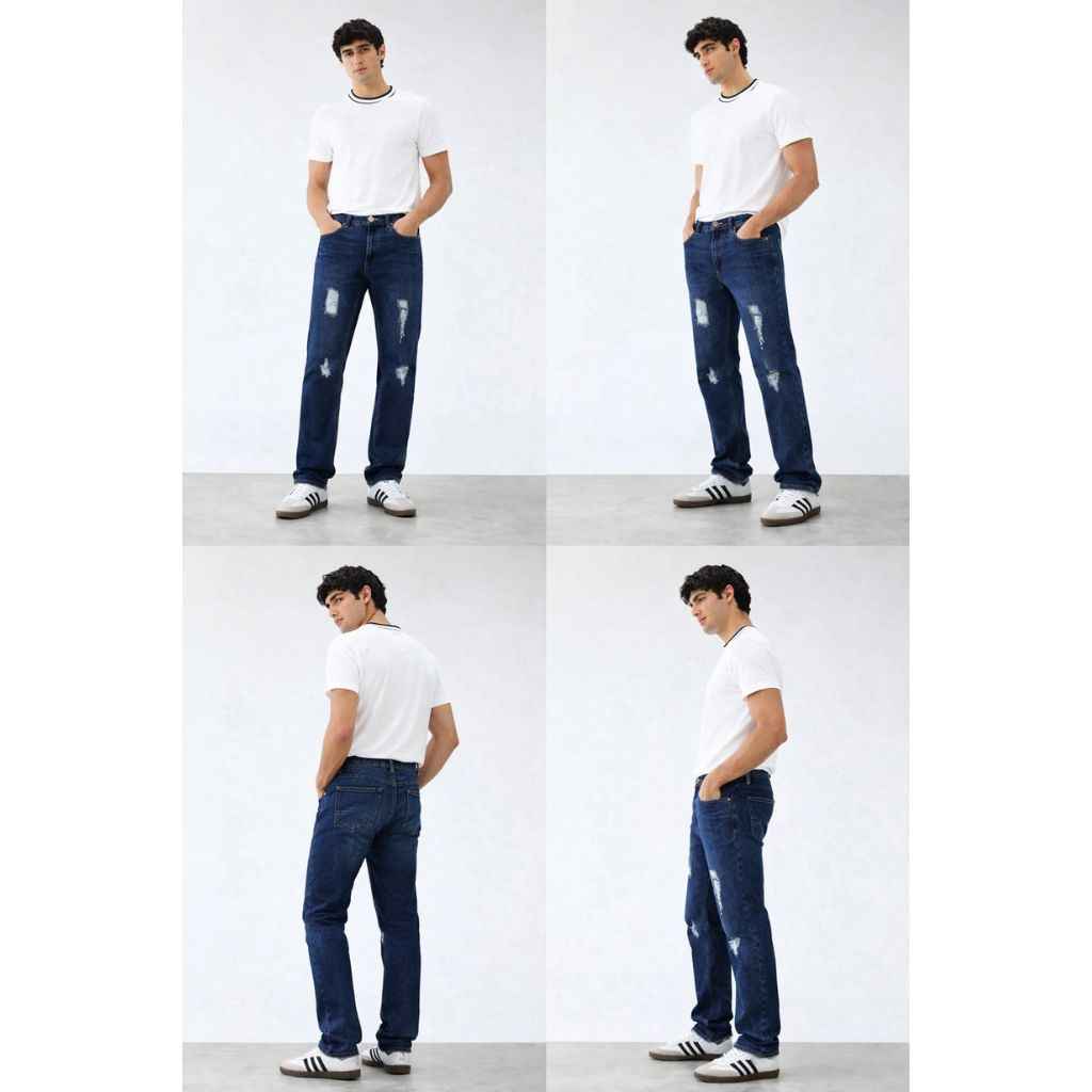 Mens Slim Fit Damaged Style Denim Jeans (A-3982)