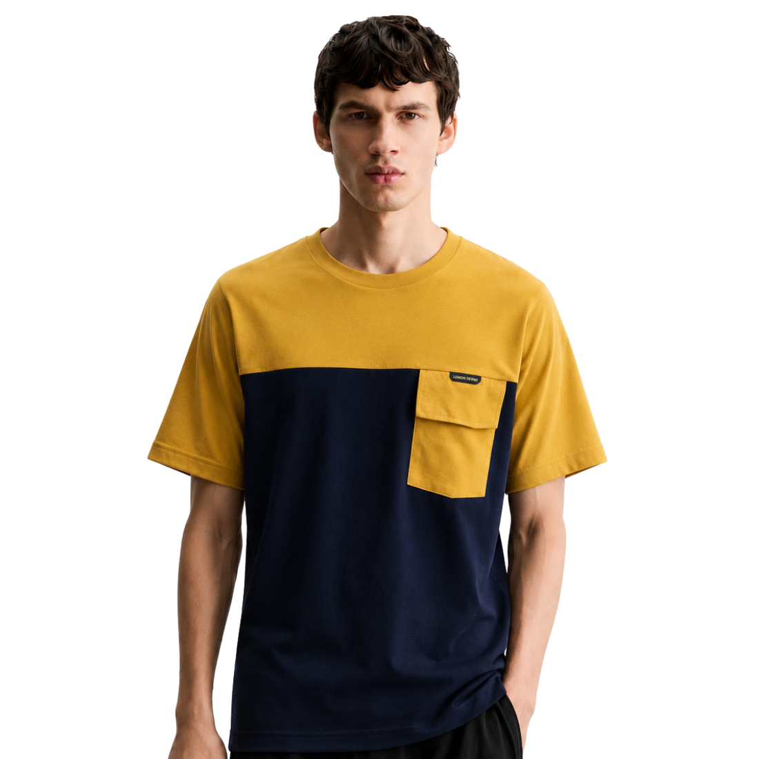 Contrast Color Lemon Denim Round Neck T-shirt (A-3591)