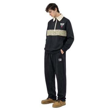 Black & Cream Contrast Double Fleece Activewear Half Zipper Track Suit (A-4019)