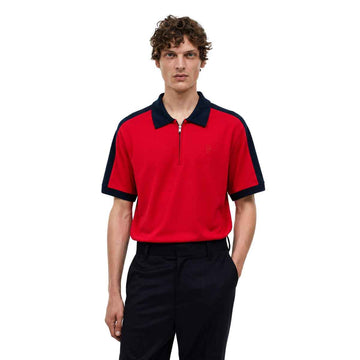 Navy Blue Collar & Red Half Zipper Polo (A-4585)