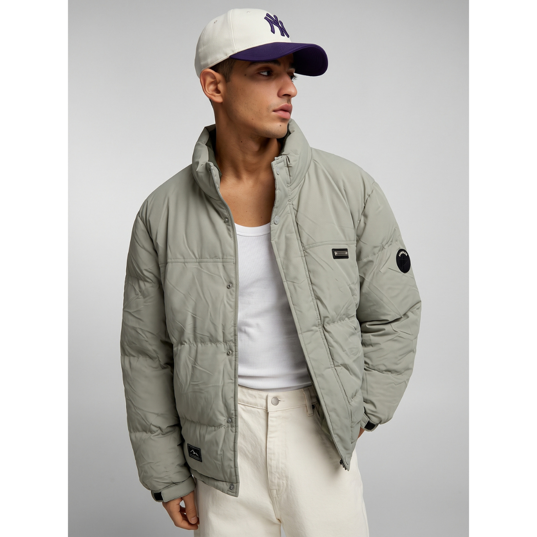Glacier Grey Bomber Style Puffer Jacket (A-5263)