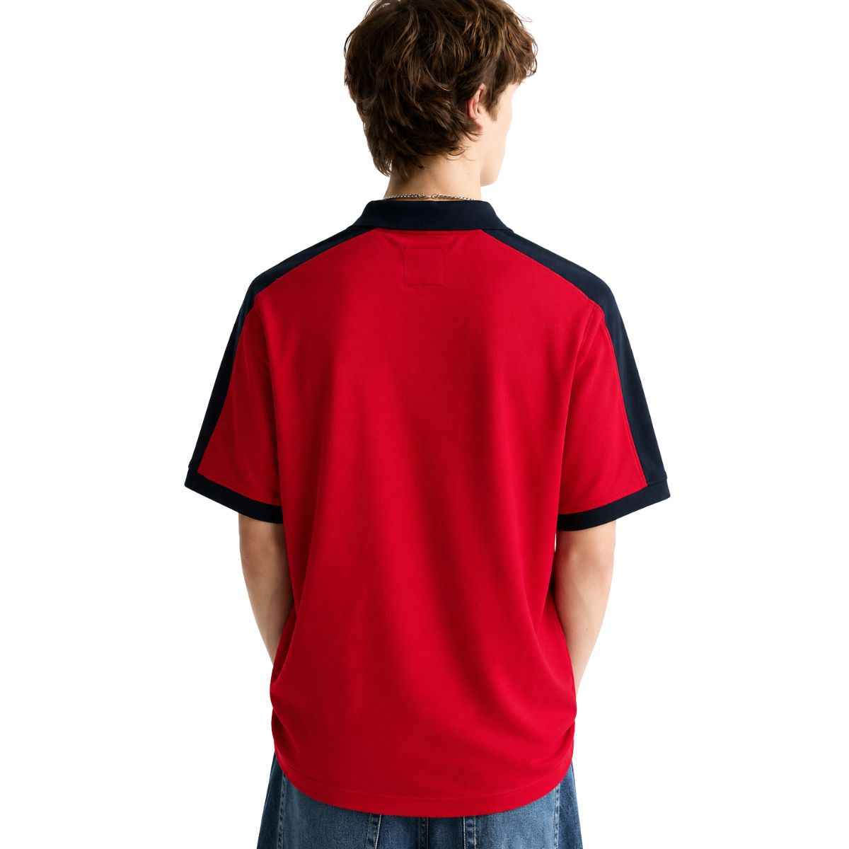 Navy Blue Collar & Red Half Zipper Polo (A-4585)