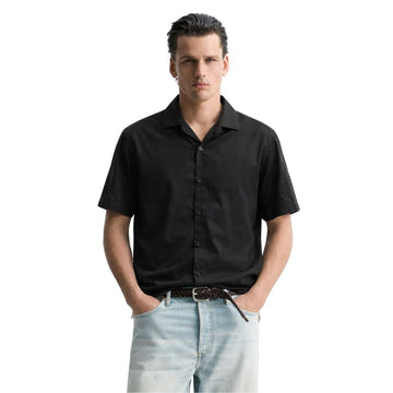 Black Cuban Collar Half Sleeve Shirt (A-1861)
