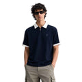 White Collar & Navy Blue Half Zipper Polo (A-4585)