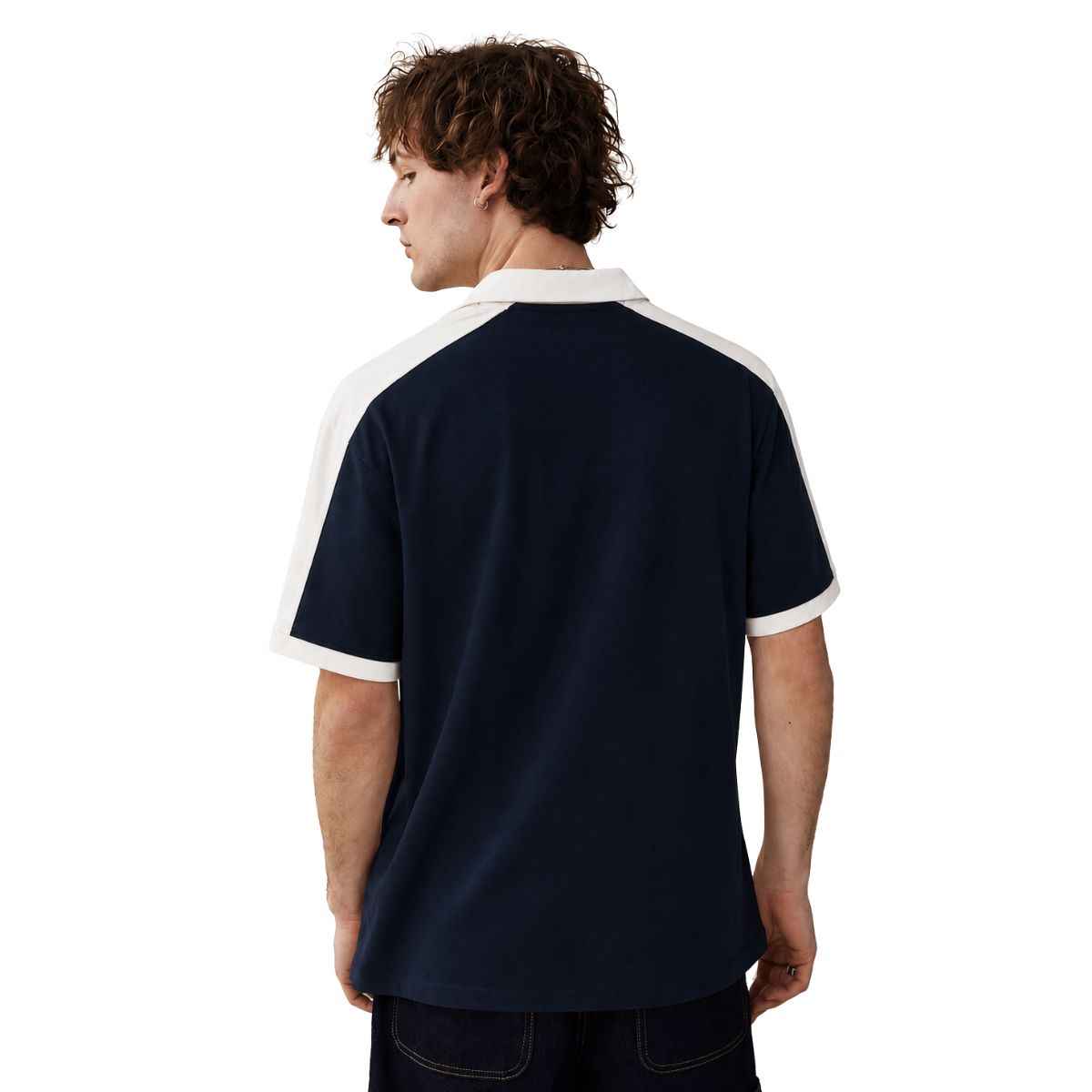 White Collar & Navy Blue Half Zipper Polo (A-4585)
