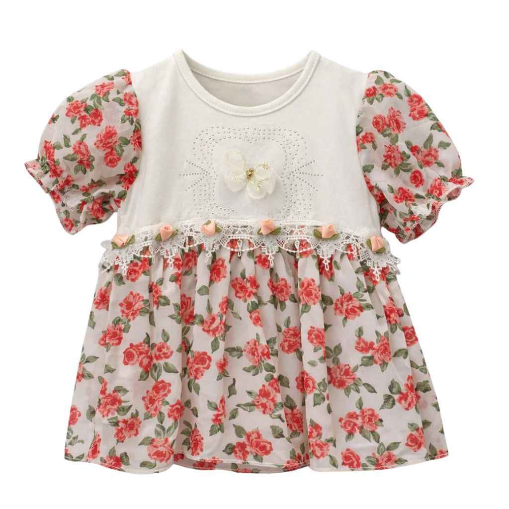 Red Floral Girls Printed Frock (A-3187)