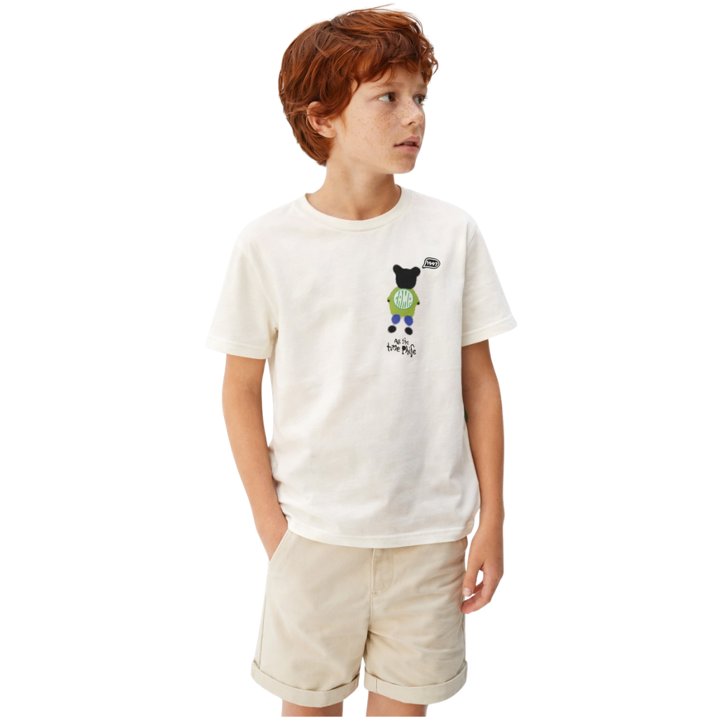 Off-White Front & Back Printed Down Shoulder T-shirt (A-3172)