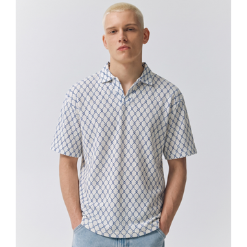 White Self Texture V-Neck Polo (A-5041)