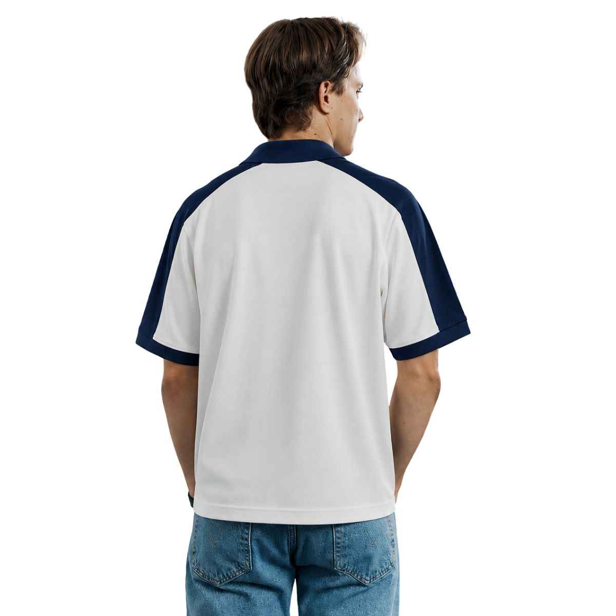 Navy Blue Collar White Half Zipper Polo (A-4585)