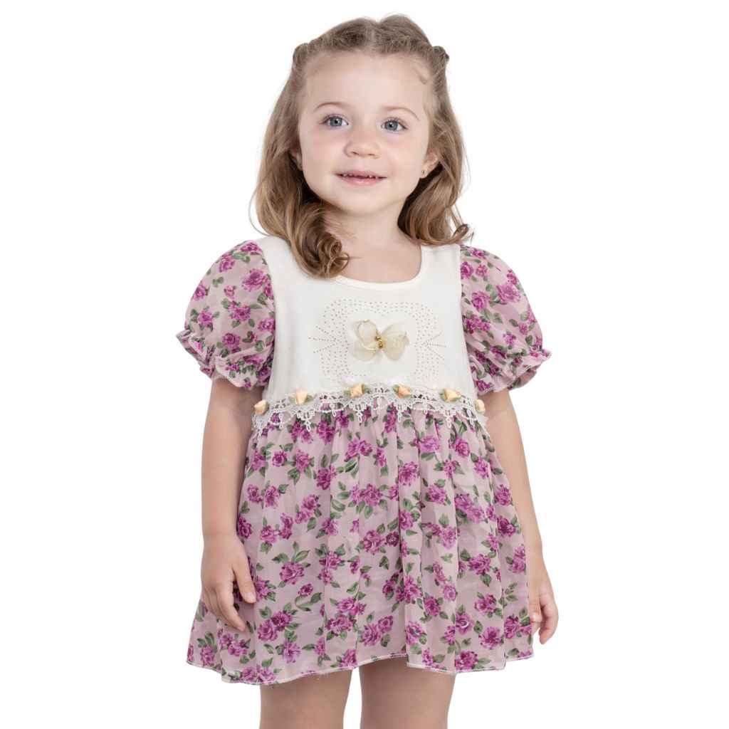 Girl Purple Floral Frock (A-3187)