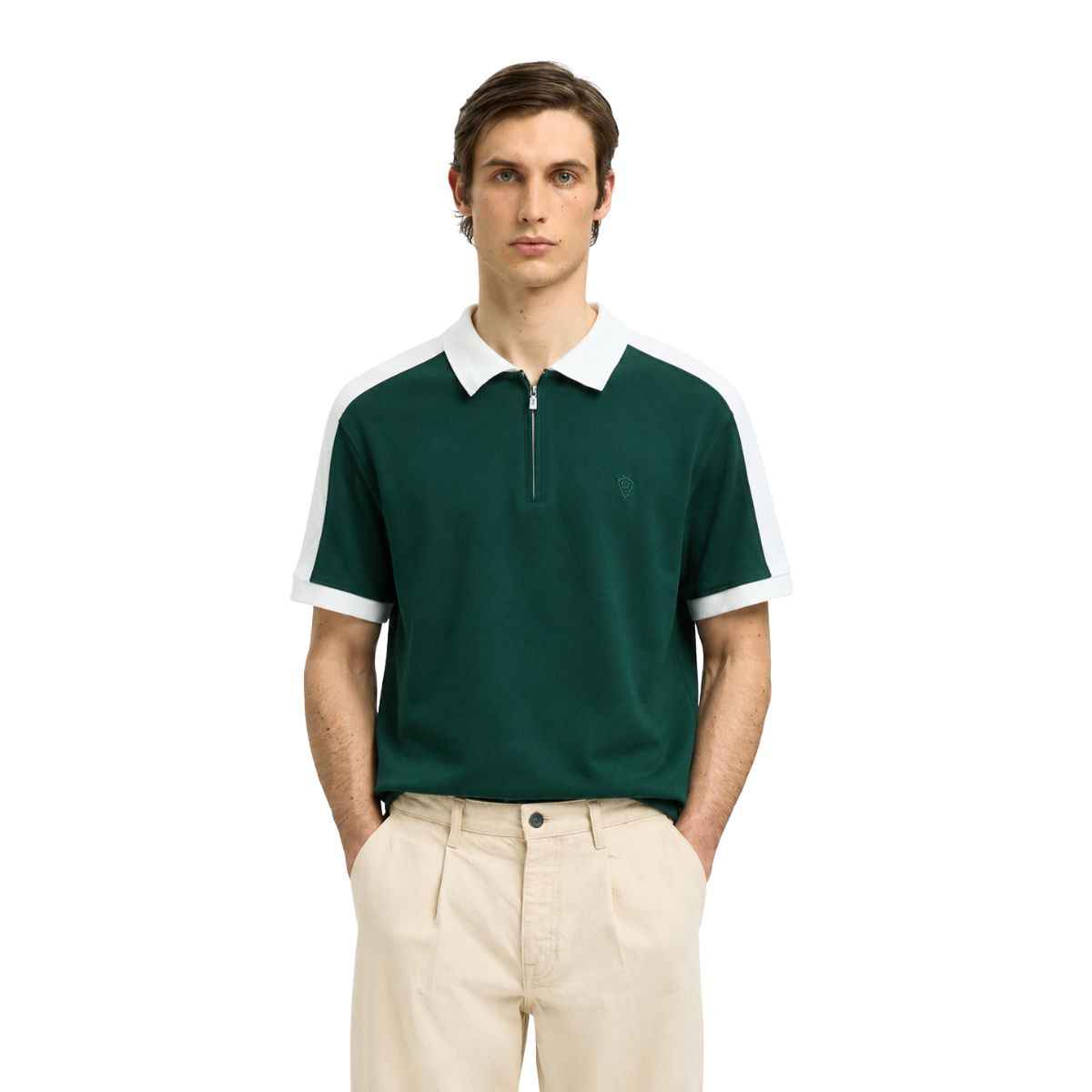 Green & White Color Combination Premium Polos (A-4585)