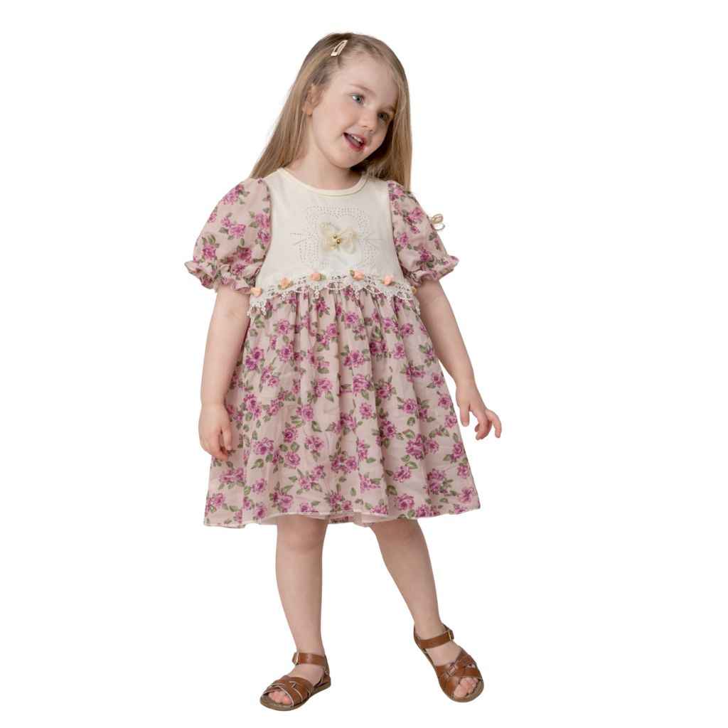 Girl Purple Floral Frock (A-3187)