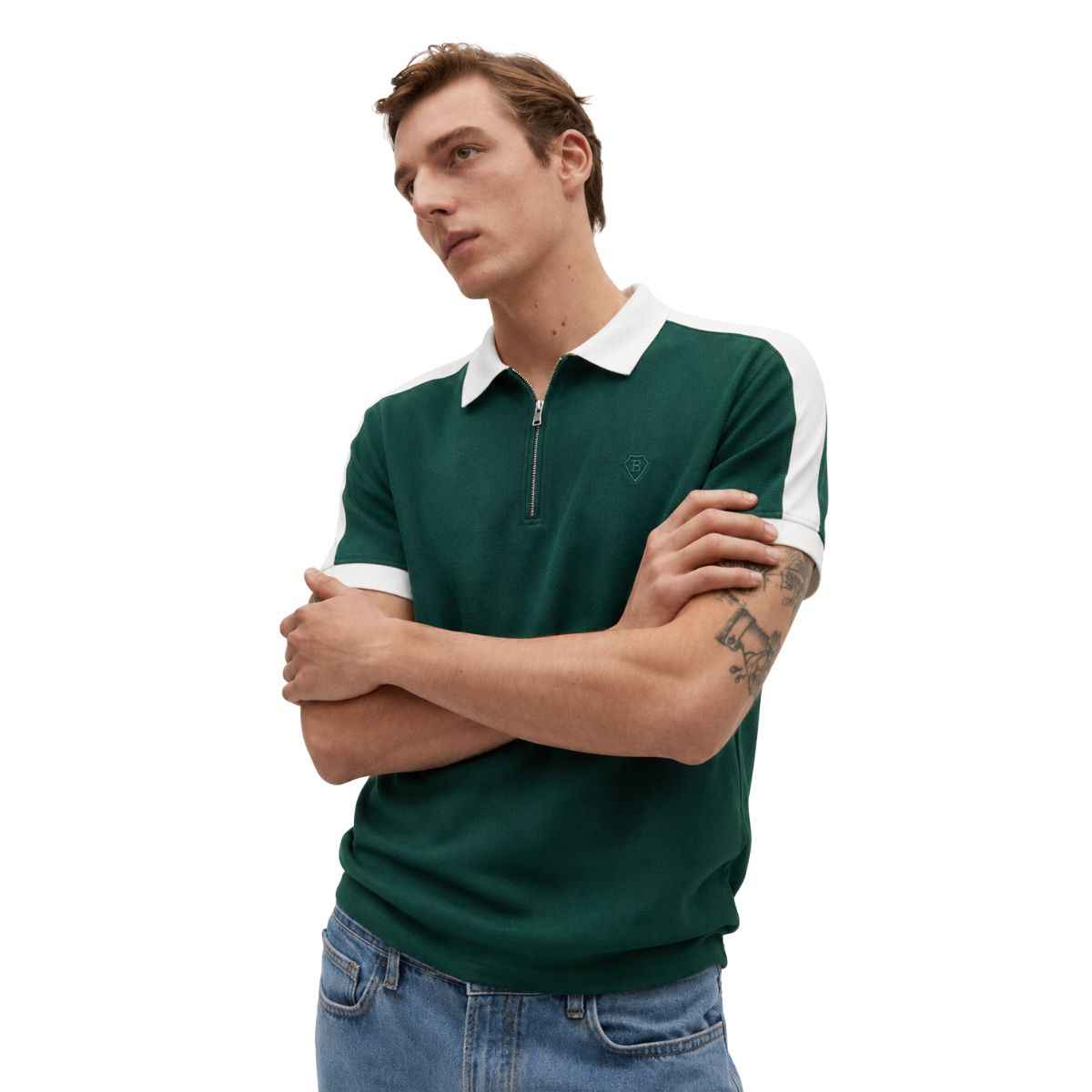 Green & White Color Combination Premium Polos (A-4585)