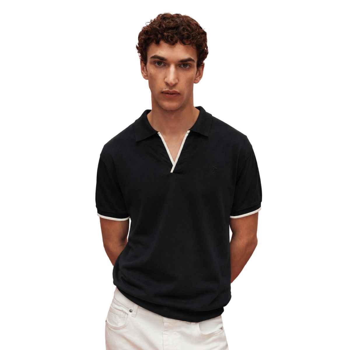 Black Self Lining Johnny Collar Polos (A-4436)