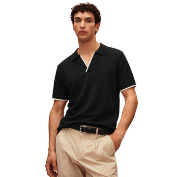 Black Self Lining Johnny Collar Polos (A-4436)