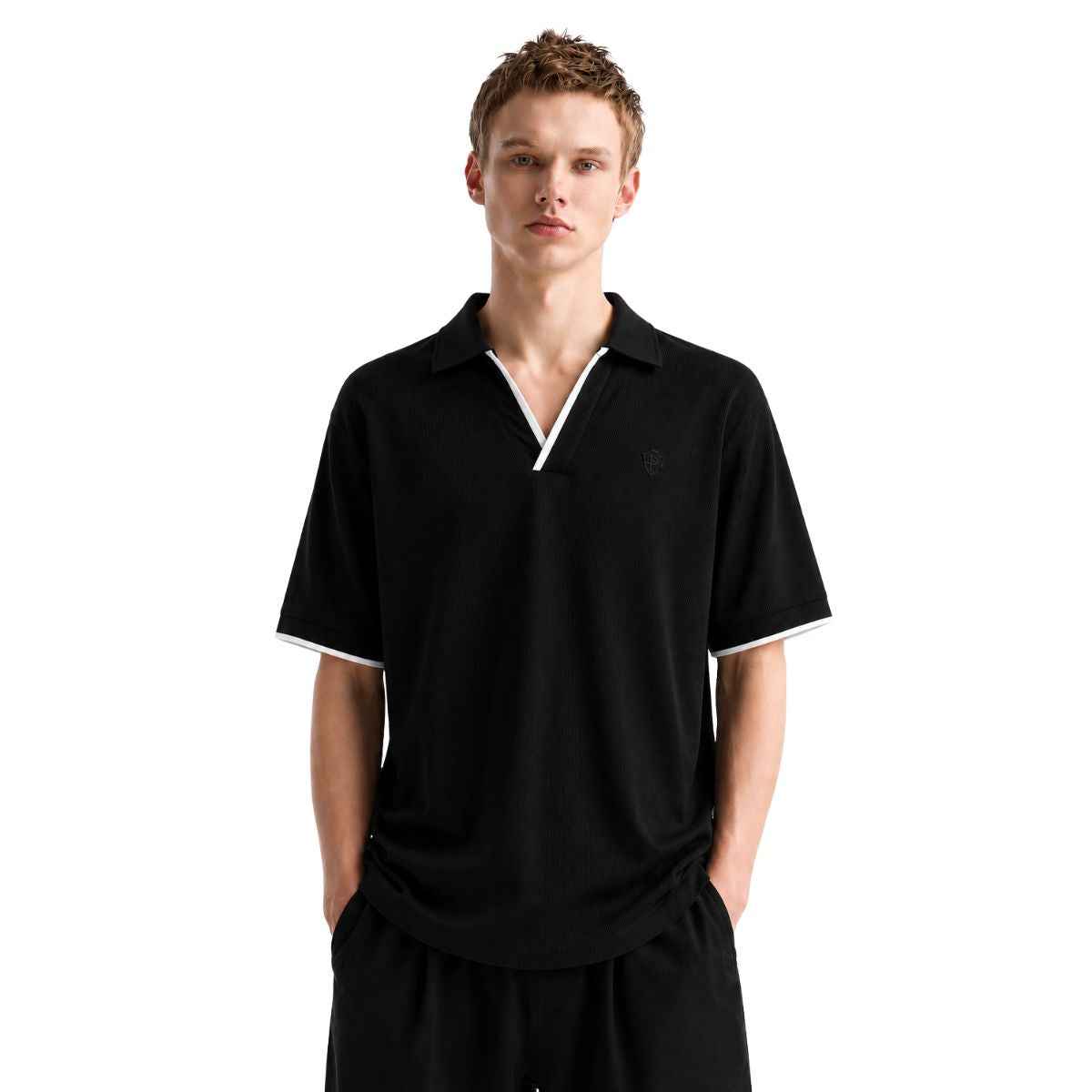 Black Self Lining Johnny Collar Polos (A-4436)