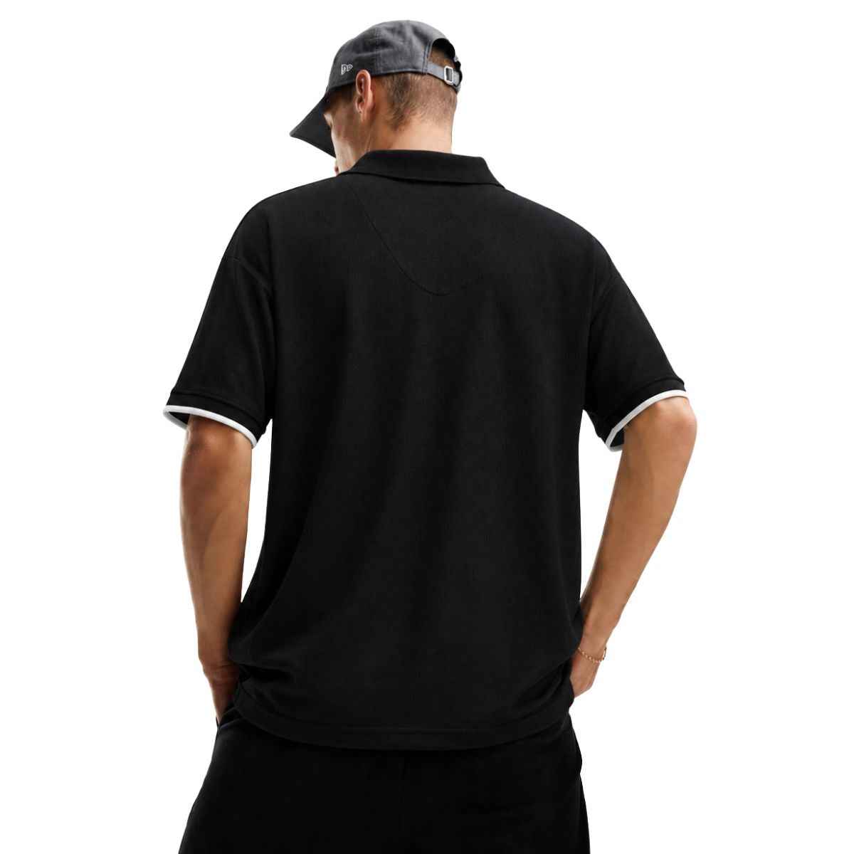 Black Self Lining Johnny Collar Polos (A-4436)