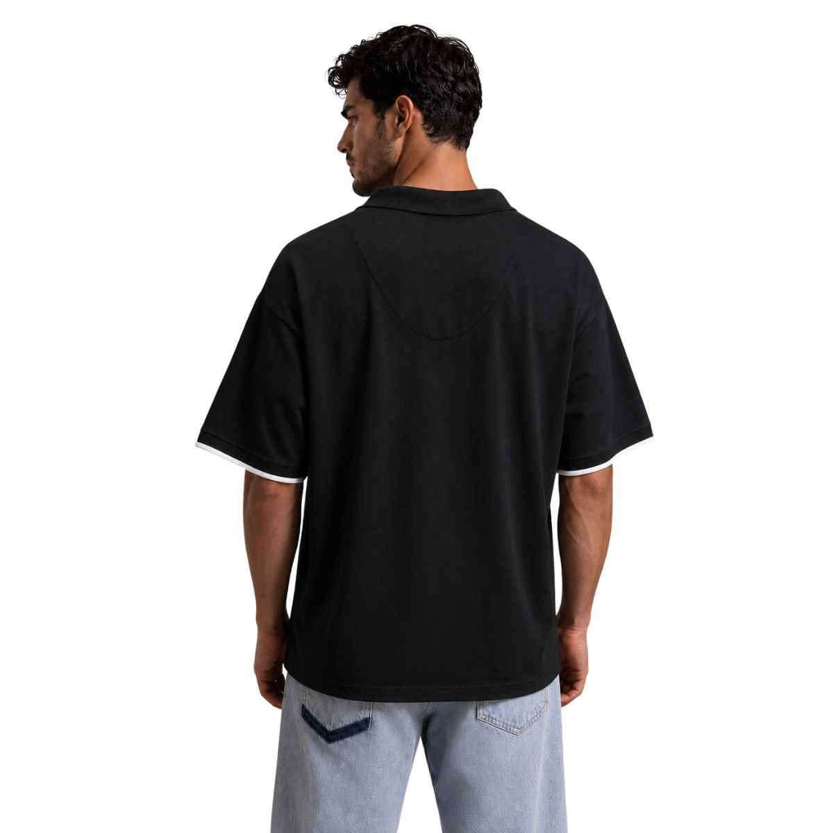 Black Self Lining Johnny Collar Polos (A-4436)