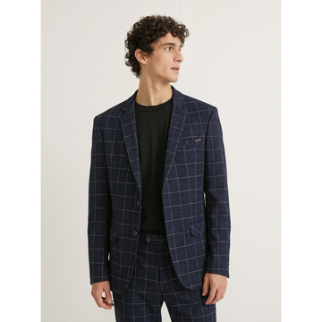 Navy Blue Checkered Mens Blazer (A-5096)