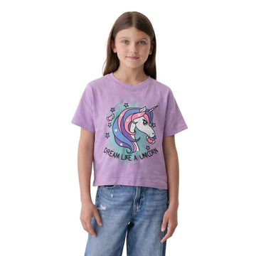 Light Purple Girls Unicorn Printed Girls Tee (A-1612)