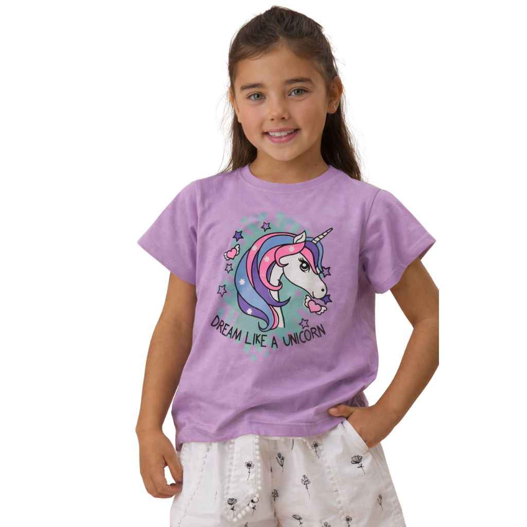 Light Purple Girls Unicorn Printed Girls Tee (A-1612)