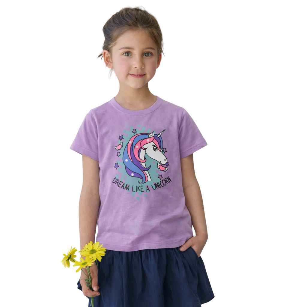 Light Purple Girls Unicorn Printed Girls Tee (A-1612)
