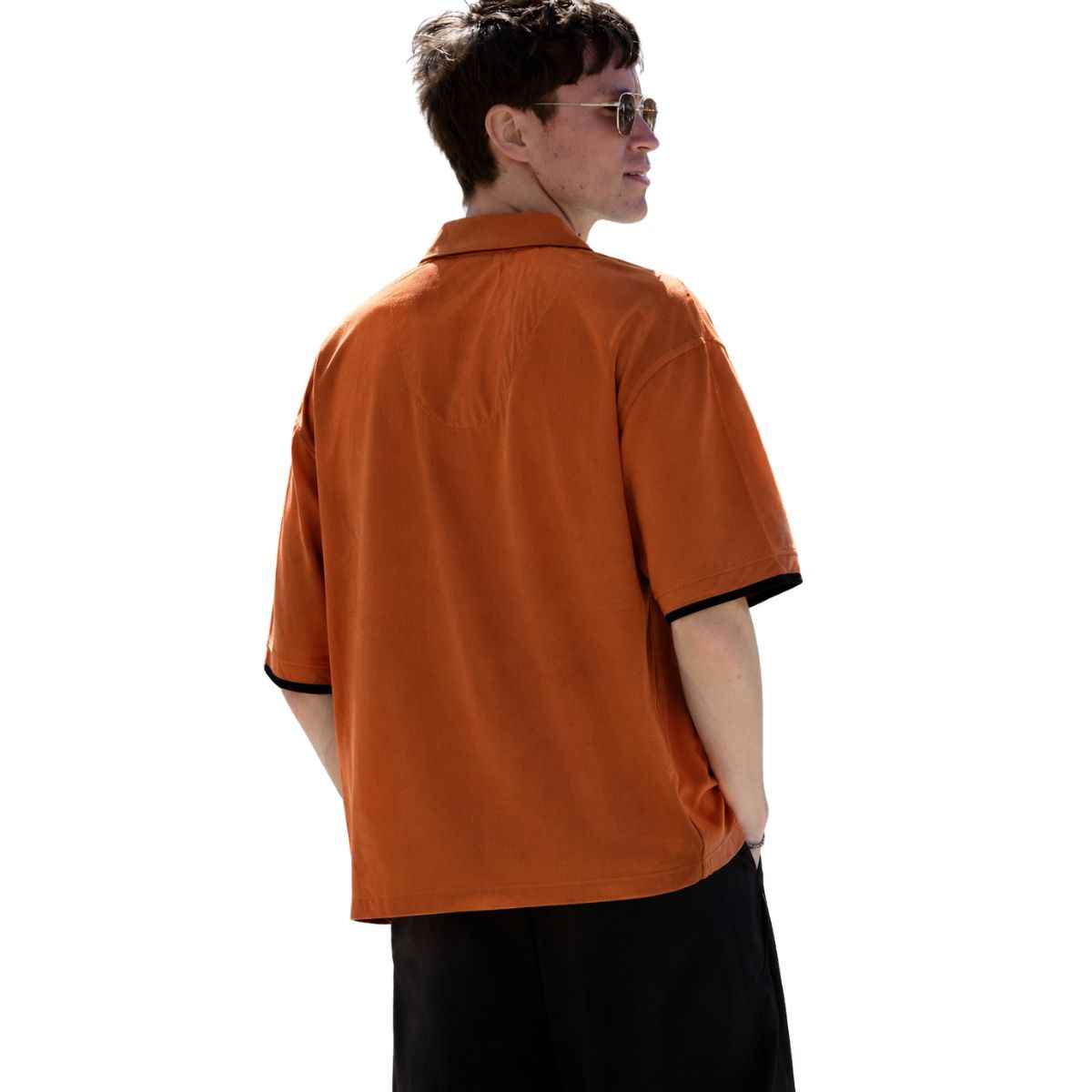 Orange Self Lining Johnny Collar V-Neck Polo (A-4436)