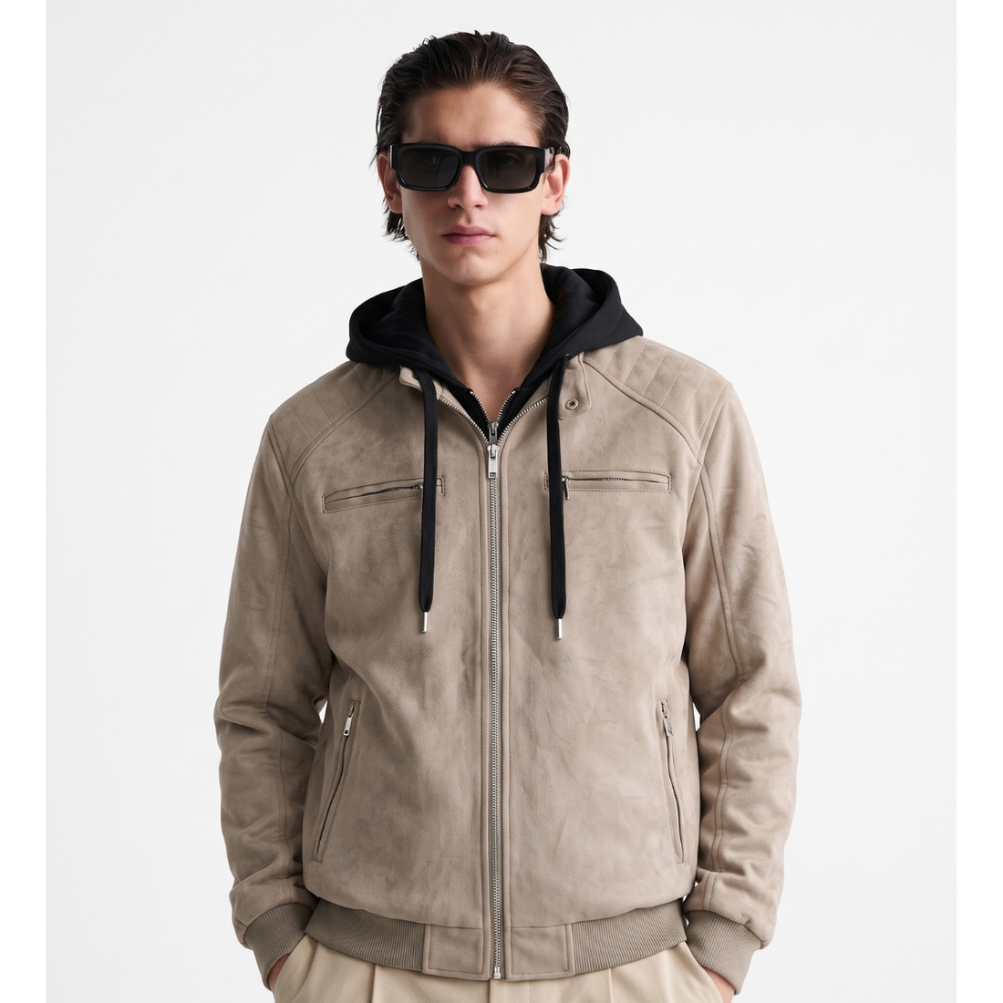 Skin Color Synthetic Leather Jacket (A-5328)