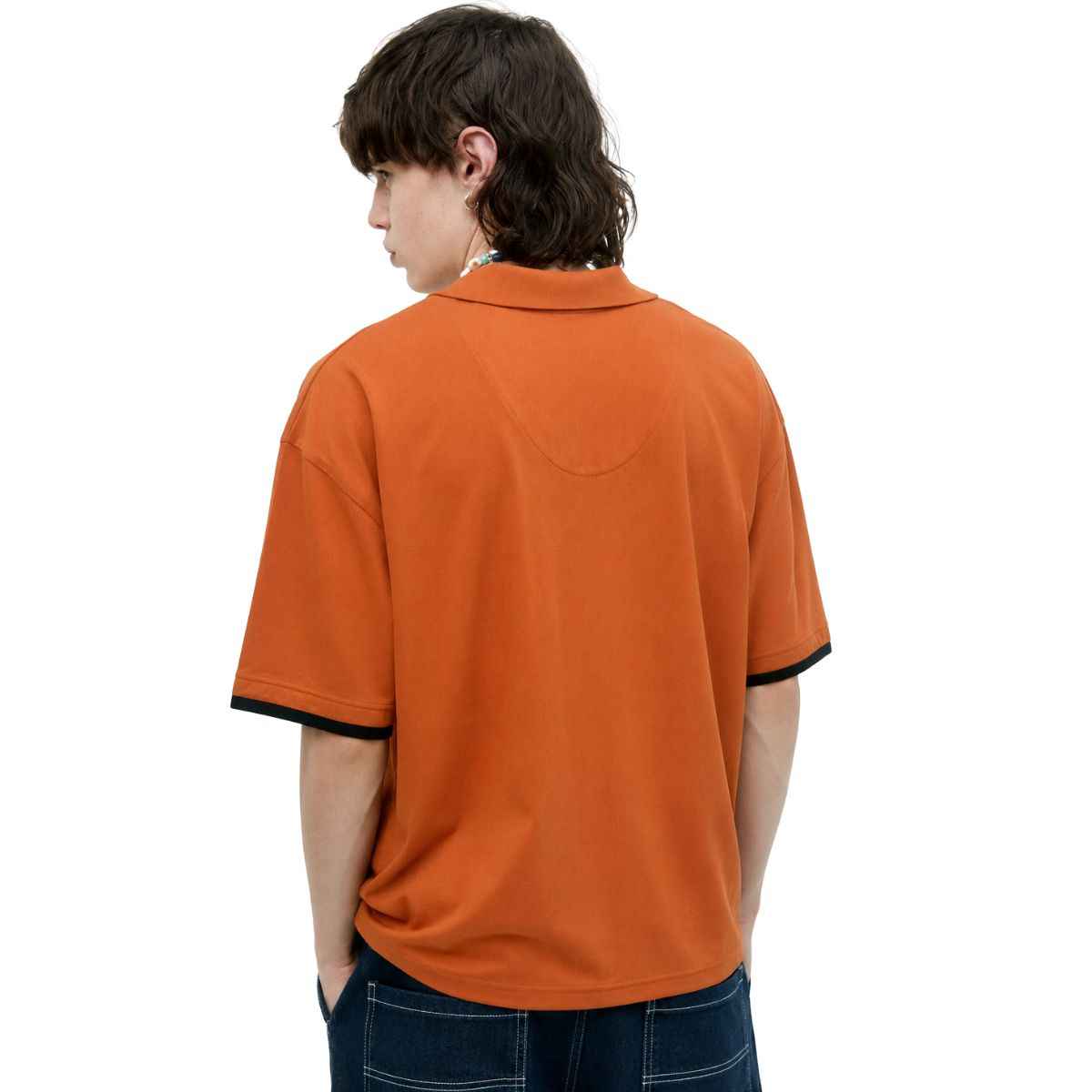 Orange Self Lining Johnny Collar V-Neck Polo (A-4436)