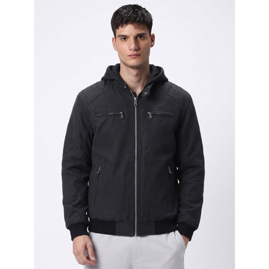 Black Synthetic Leather Jacket (A-5328)